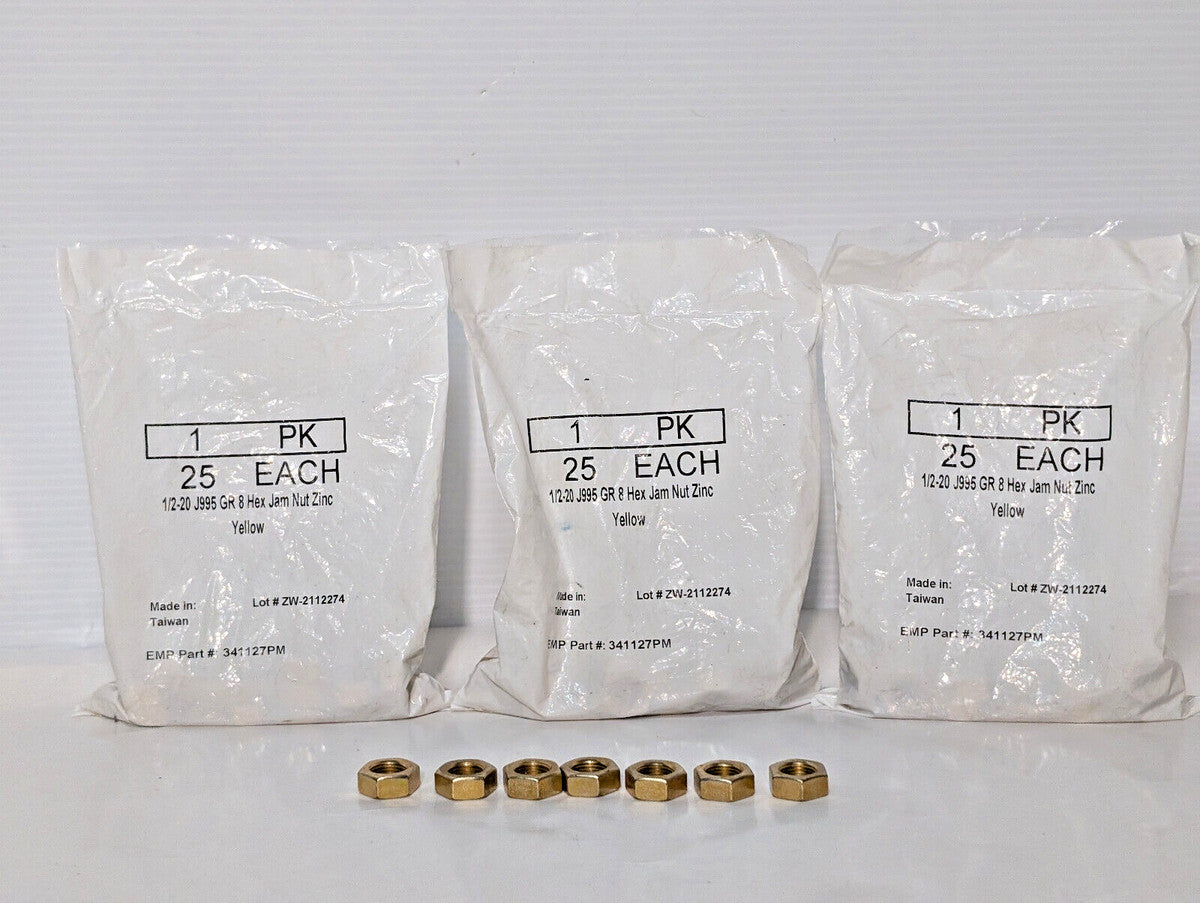 Lot of 82: 1/2-20 J995 Grade 8 Hex Jam Nut Zinc Yellow, EMP 341127PM