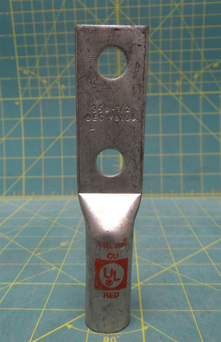 NSI L30N OEC 98100A 3/0-1/2" 2-Hole Long Barrel Copper Compression Lug, Orange