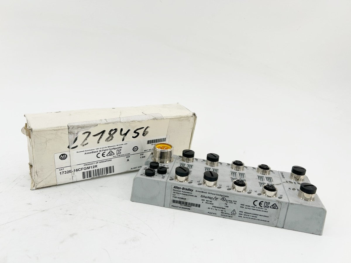 New Allen Bradley 1732E-16CFGM12R I/O Module 16 Point 24VDC Ethernet M12