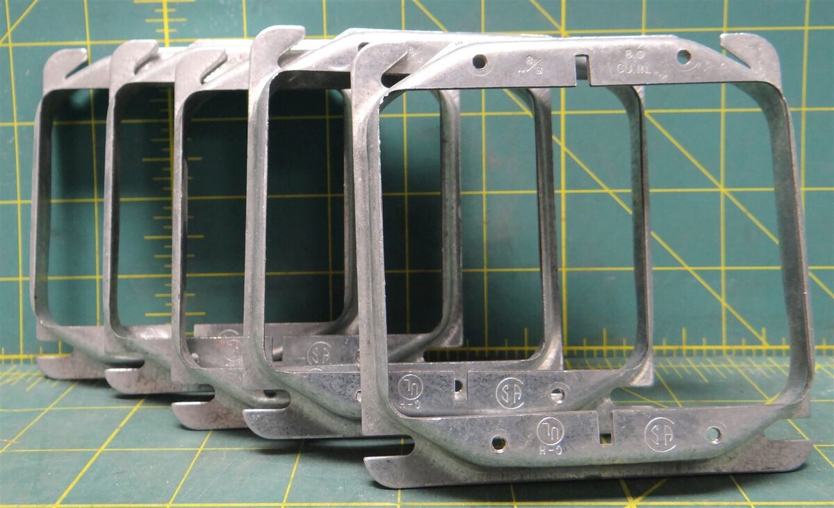 (5) RACO 2-Gang Galvanized Steel, 5/8" Raised, 4" Square Electrical Box Mud Ring