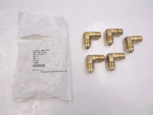 5 Pack Parker 11027 Flared Tube 90° Compression Elbow Fitting 3/8" x 1/4" #6-4