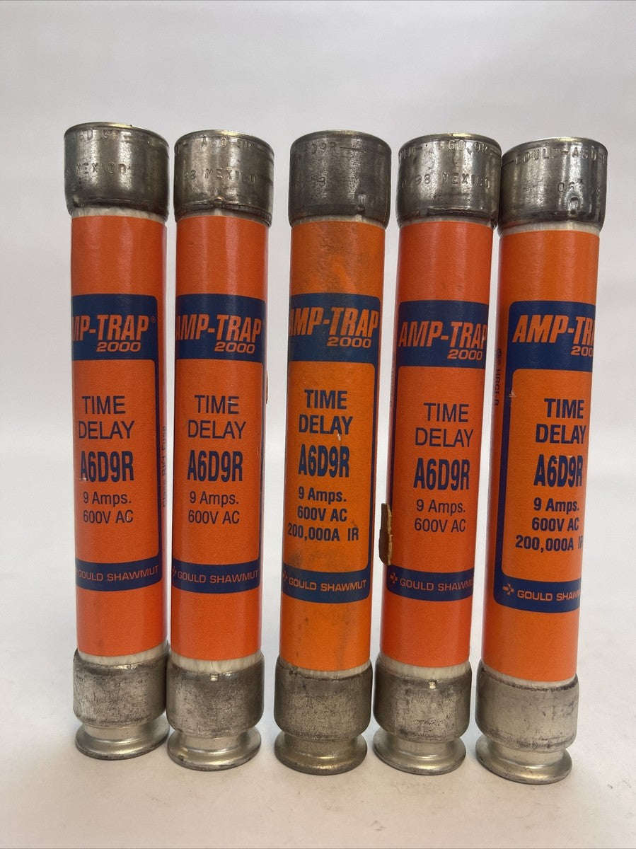 GOULD SHAWMUT A6D9R AMP-TRAP 2000 TIME DELAY FUSE 9AMP 600VAC (LOT OF 5)