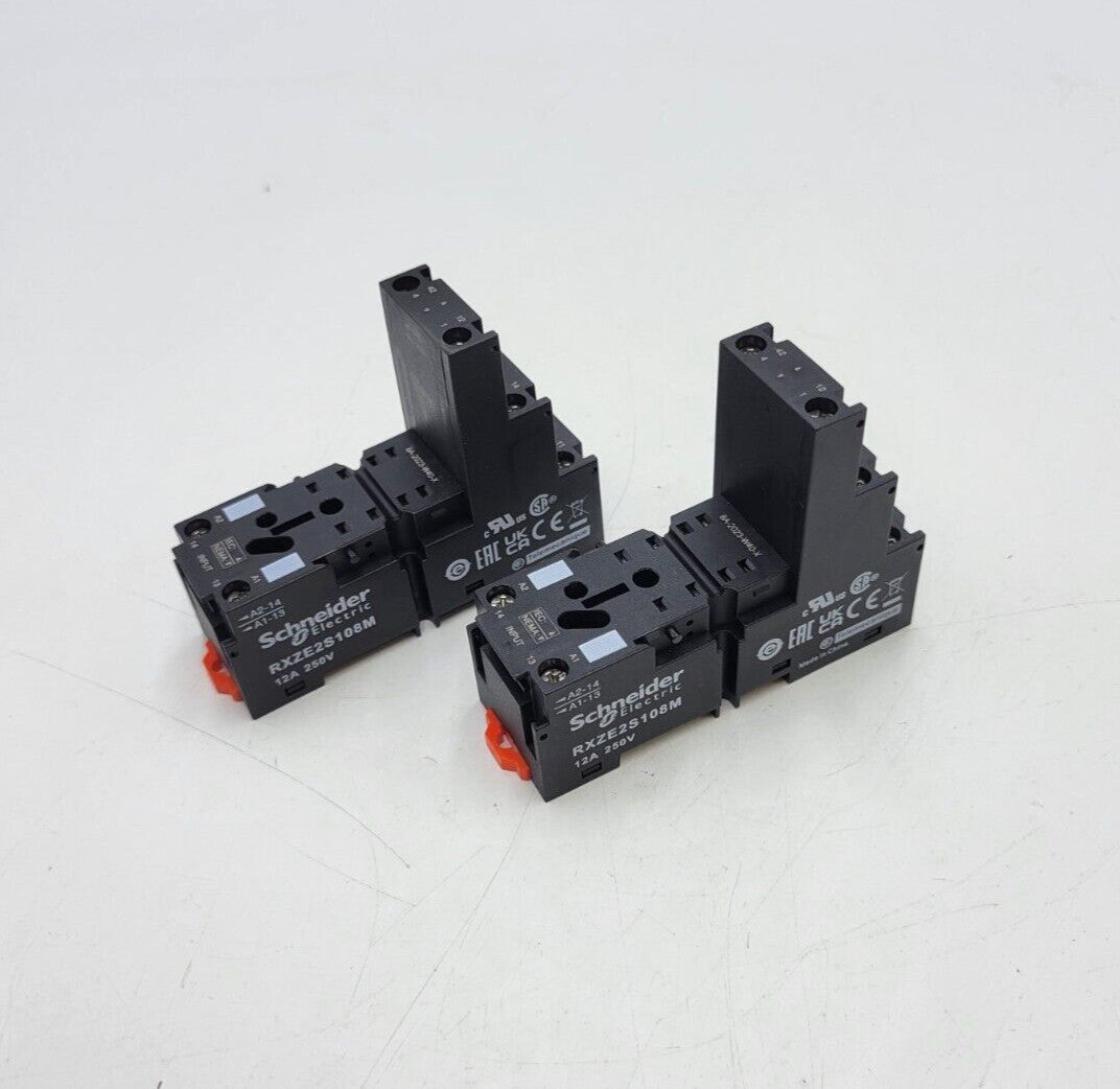 2Pc Schneider Electric RXZE2S108M Relay Socket DIN Rail Mount DPDT 12 Amp 250AC
