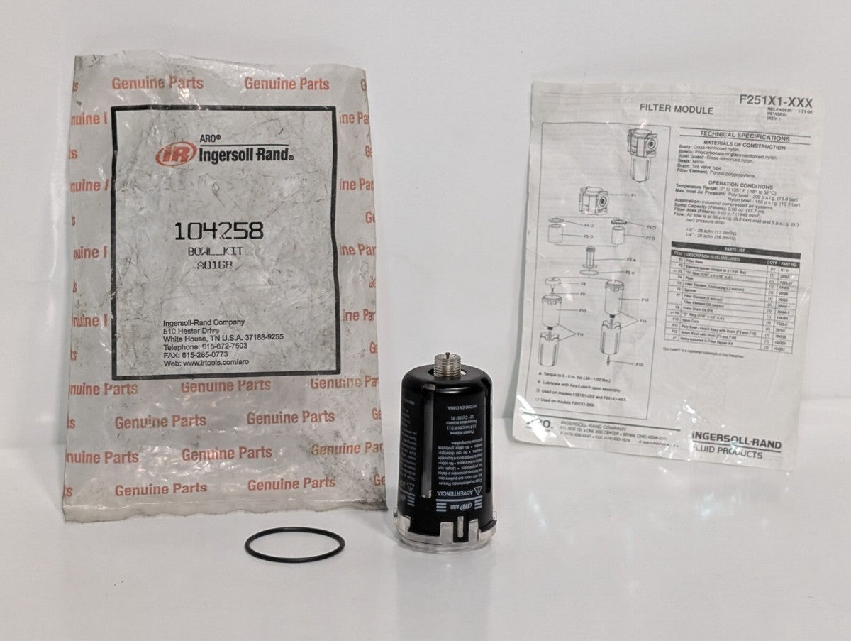 Lot of 2 ARO Ingersoll-Rand 104258 bowl kits, A0168, in original packaging