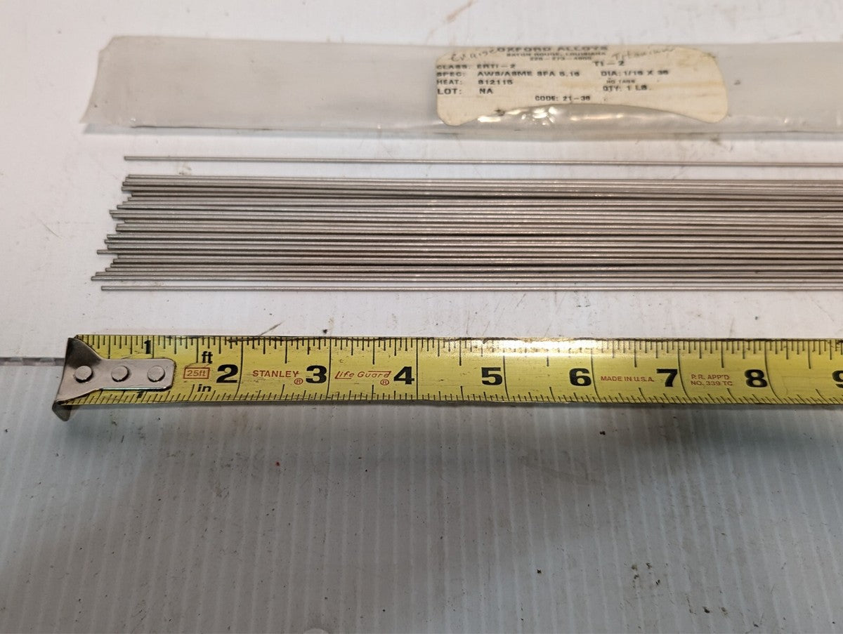 Oxford Alloys ERTi-2 Cruise Titanium, 1lbs of 1/16x3' Rods, AWS/ASME SFA 5.16
