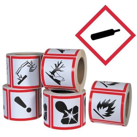 Ghs Safety Ghs1258 Pictogram Label,Gas Cylinder,Pk500