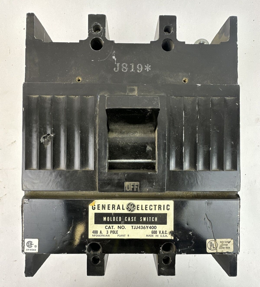 GE TJJ436Y400 CIRCUIT BREAKER 400AMP 3POLE 600VAC
