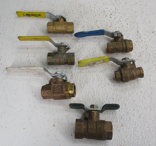 (LOT) Brass Ball Valves (2) 1/4" NPT, (3) 3/8" NPT, (1) 1/2" NPT, Lever Operated