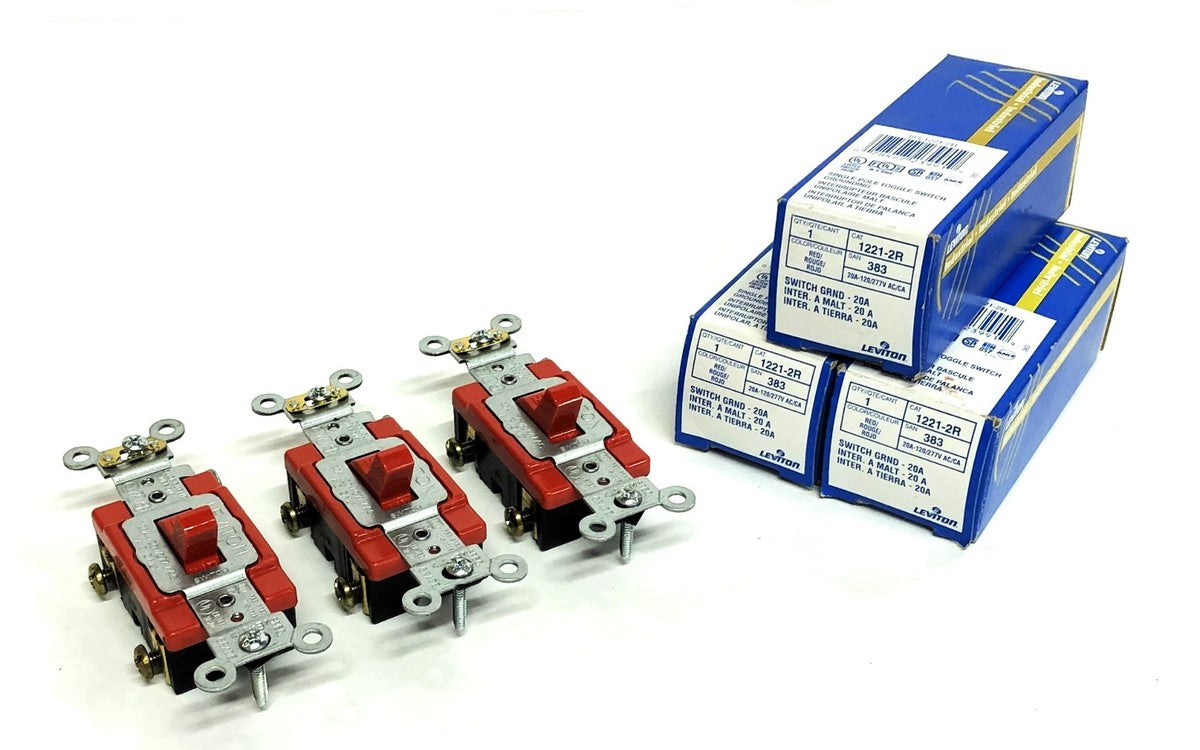 Leviton 20A 120/277V AC/DC Red Toggle Switch 1221-2R [Lot of 3] NOS