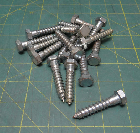 (Lot of 17) Zinc-Plated Steel, 3/8" Size, 2" Length External Hex Head Wood Screw