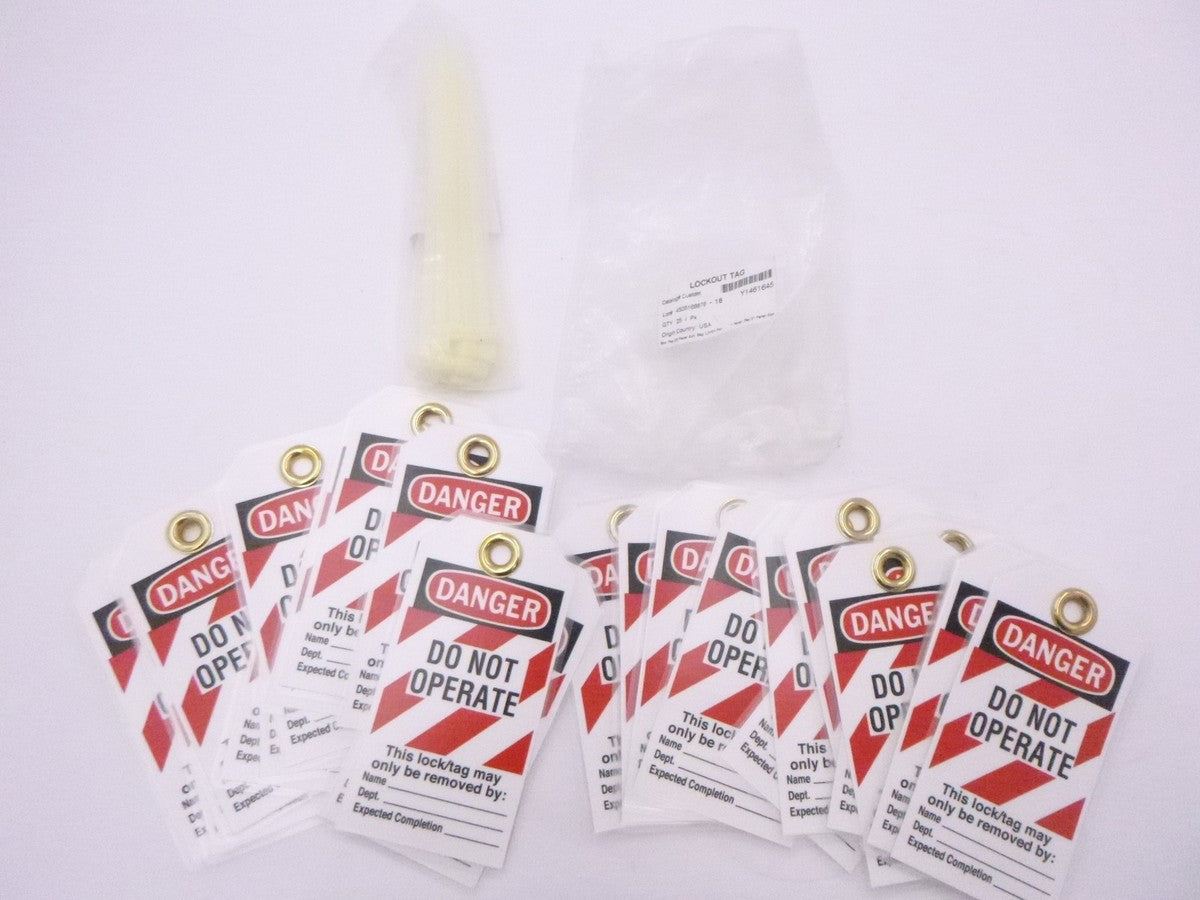 25 Pack Danger Do Not Operate Heavy Duty Laminated Tags with Zip Ties
