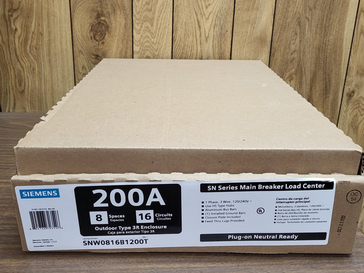 SIEMENS SNW0816B1200T 200 AMP MAIN BREAKER 8-16 CIRCUITS WITH FEED THRU LUGS ITE