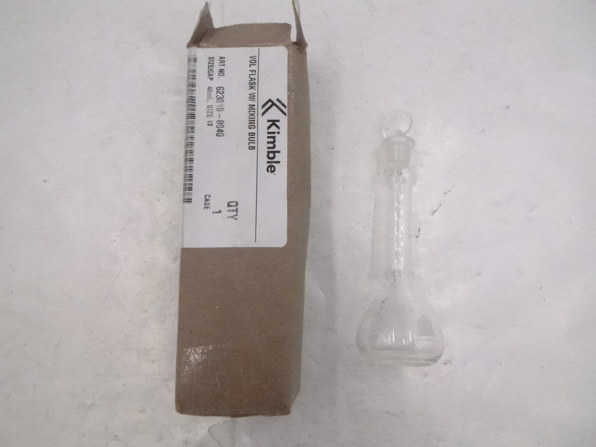 Kimble Kontes 40mL Size 13 Volumetric Flask 623010-0040 Class A w/ Mixing Bulb