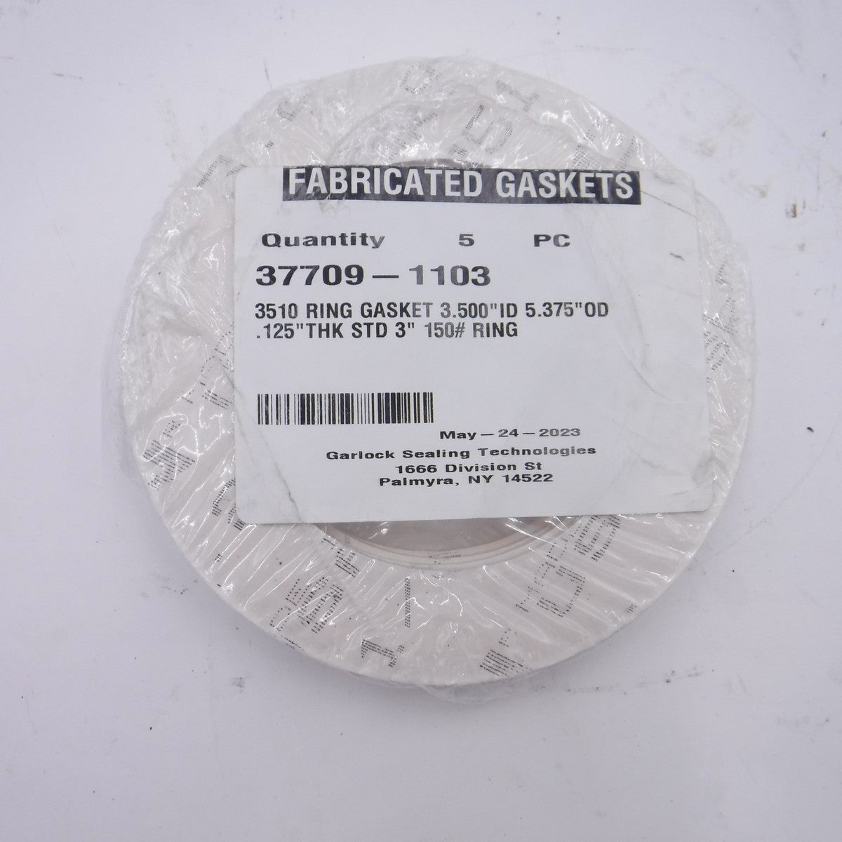 5 Pack Garlock 3" Ring Flange Gaskets 1/8" Thick 3510 Style 37709-1103