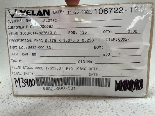 (2) VELAN 8682-000-531, PKRG 0.875 x 1.375 x 0.250, STK CODE 3" F10-1064C-02TY