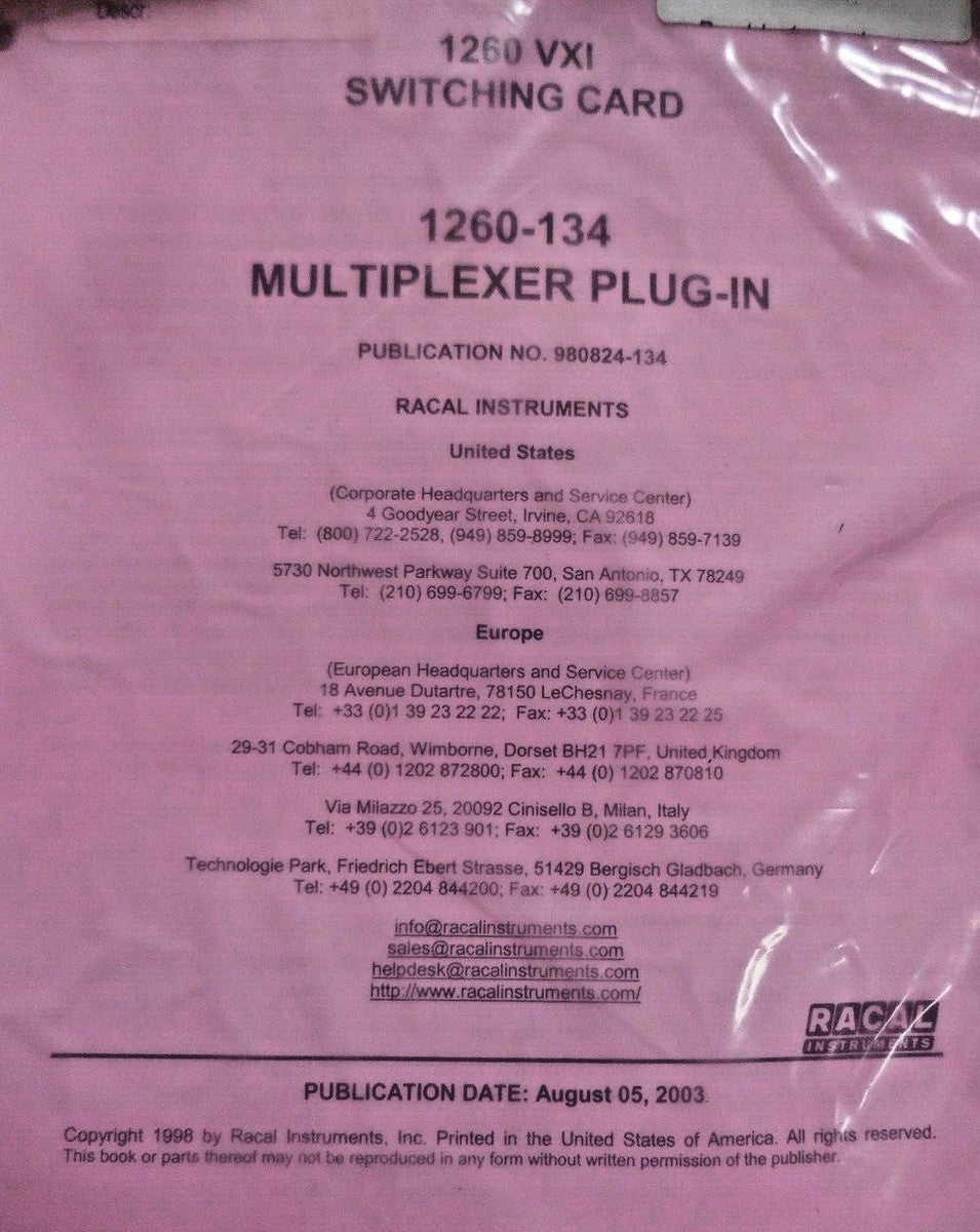 Racal 405133-001, 1260 VXI Switching Card, 1260-134 Multiplexer Plug-In + Manual