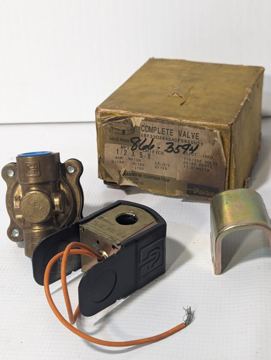Parker 08F2302640ACF Gold Ring Complete Valve, NPT 1/2" x 5/8", 11w, 110/120v