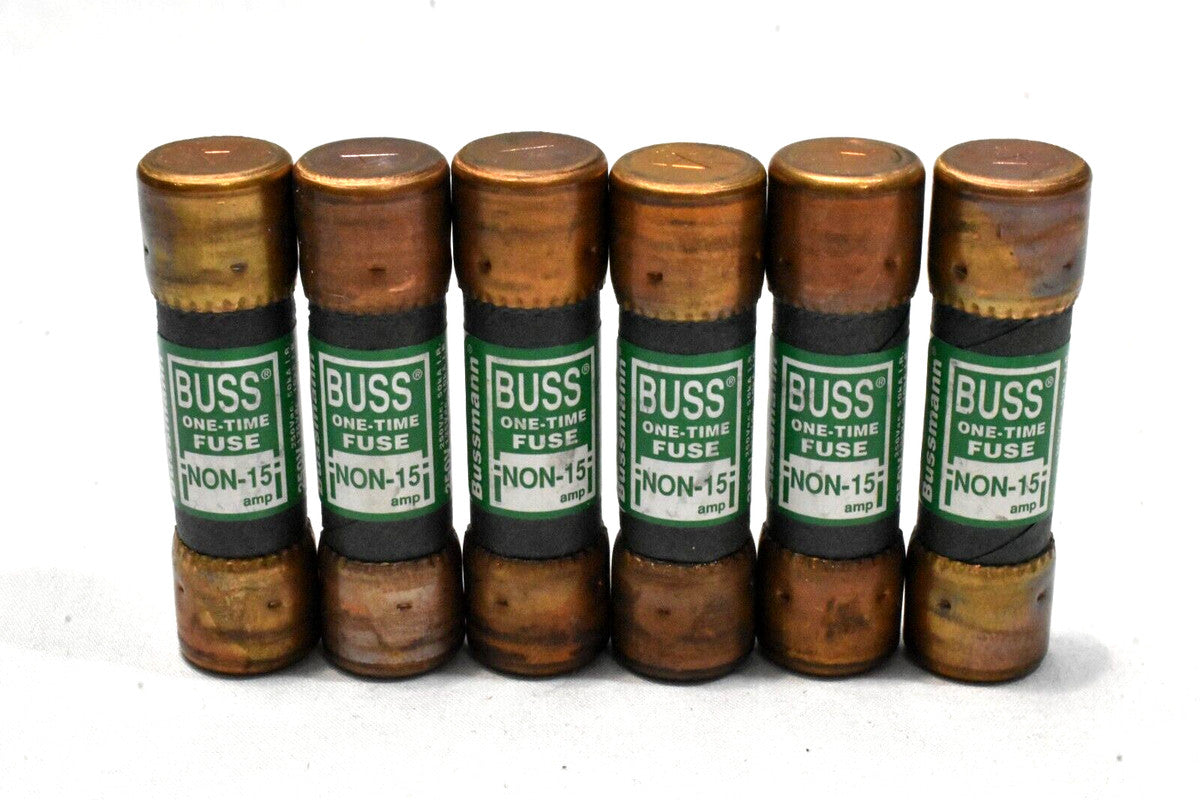 [Lot of 6] Bussmann Buss NON-15 One Time K5 Fuse 250V, 15 Amp NOS