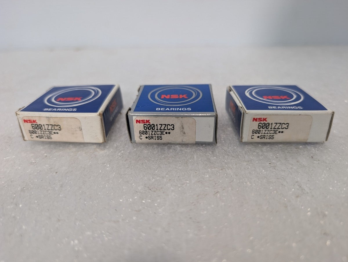 Lot of 3 NSK 6001ZZC3 Radial/Deep Groove Ball Bearings & Returns