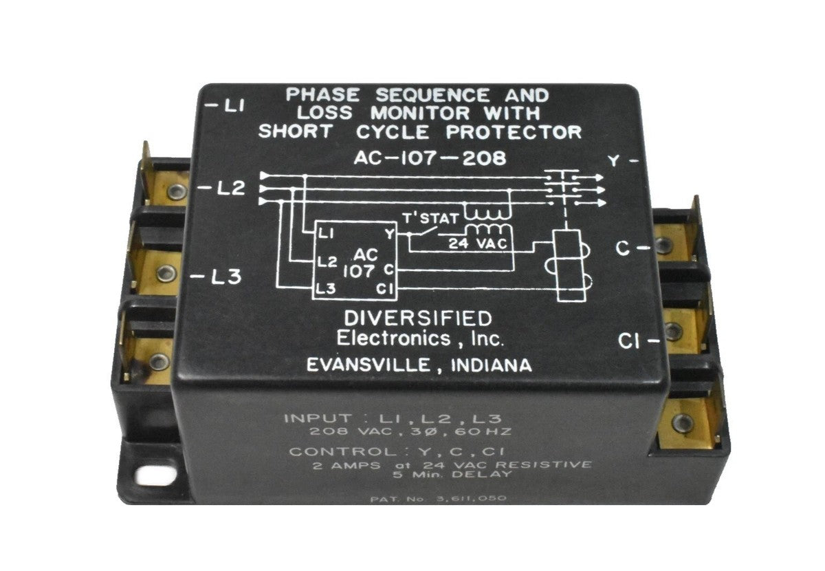 Diversified Electronics AC-107-208 Phase Sequence & Loss Monitor NOS