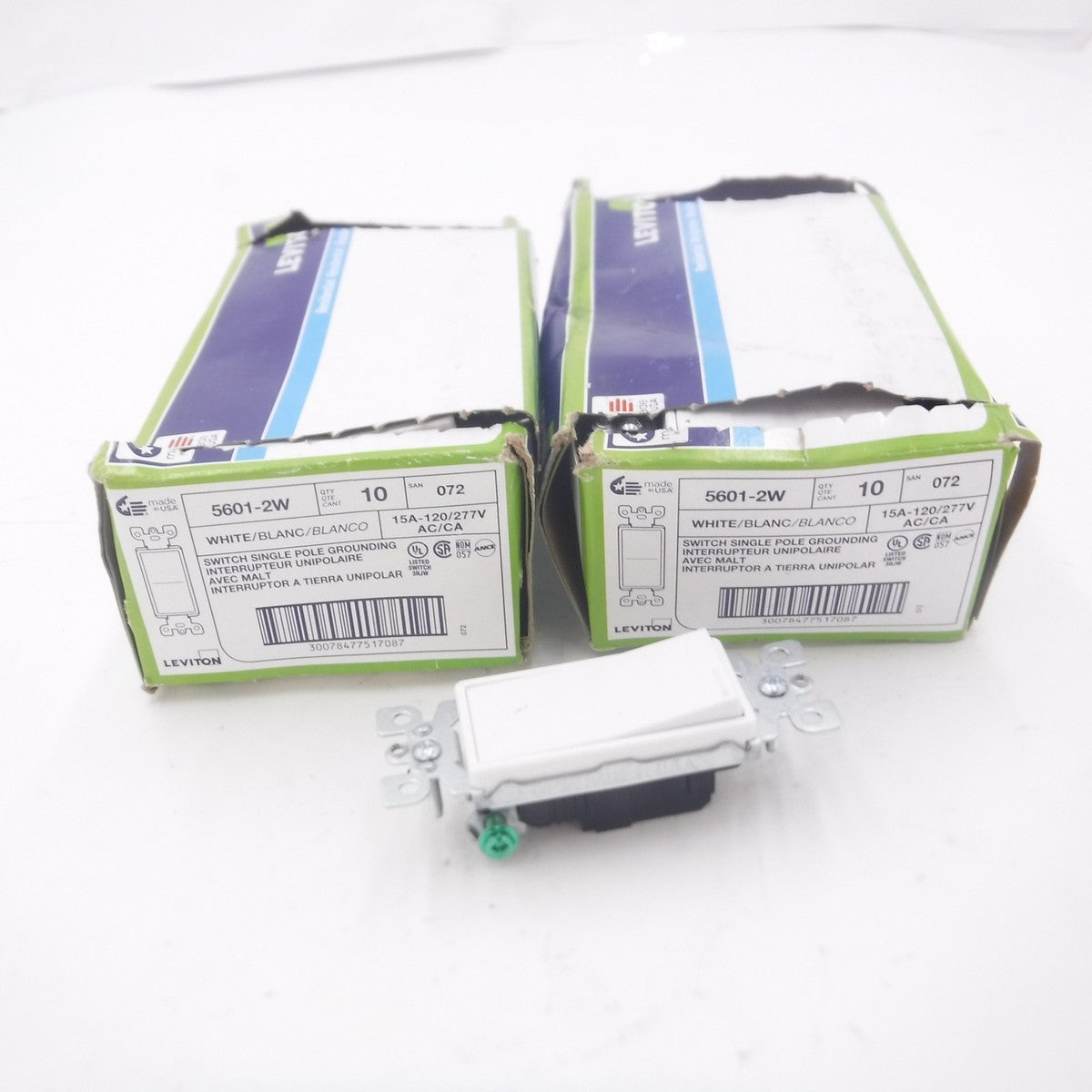 20 Pack Leviton 15 Amp Single Pole Rocker Quiet Light Switch White