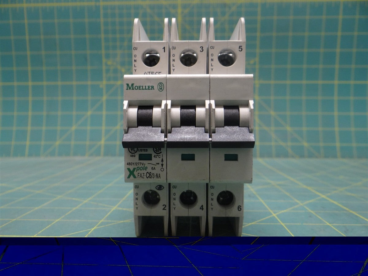 Moeller FAZ-C6/3-NA T/M, C-Curve, 6 Amp, 3-Pole, DIN Miniature Circuit Breaker