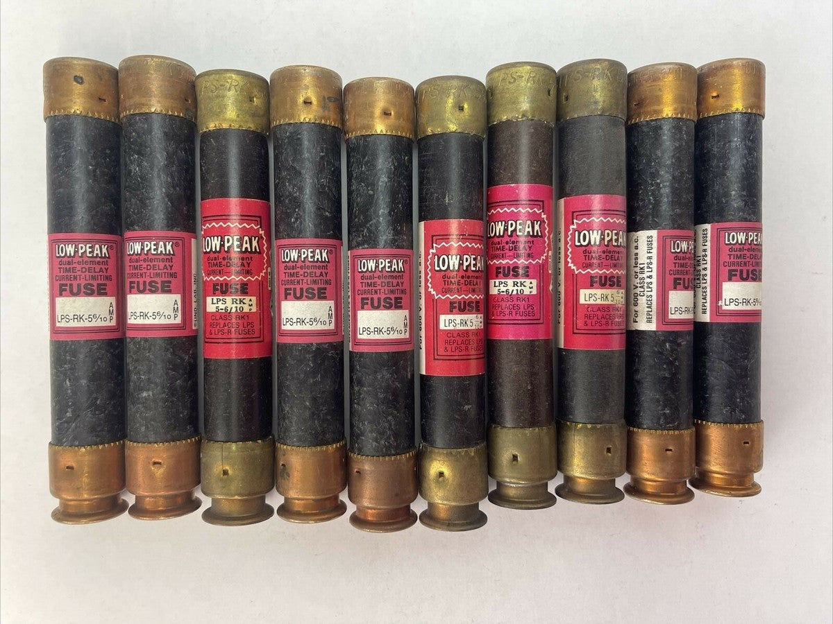 BUSSMANN LPS-RK-5 6/10 LOW-PEAK DUAL TIME DELAY ELEMENT FUSE 600VAC (LOT OF 10)