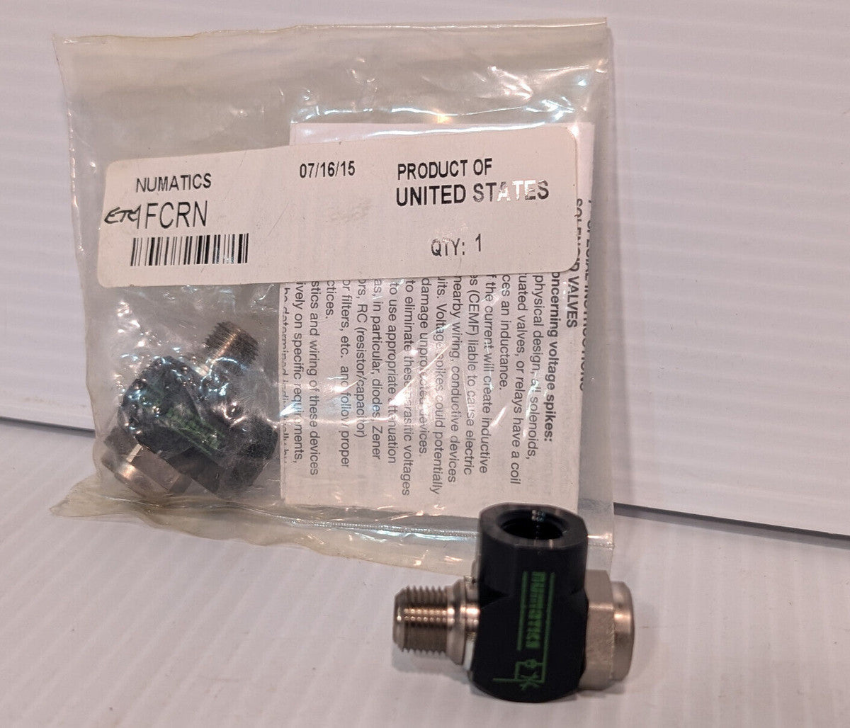 Lot of 2: Numatics 1FCRN flow control valve, instruction manual -Made in USA-
