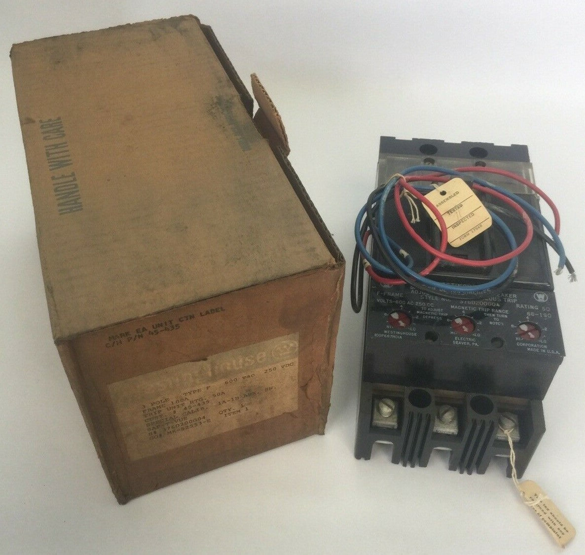 WESTINGHOUSE F3050S SAFTVUE DE-ION CIRCUIT BREAKER 50A 600VAC 250VDC 376D200G04 