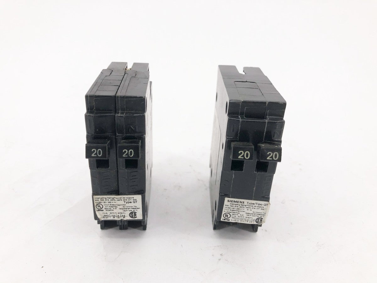 Lot of 2 New Siemens Q2020NC Tandem Circuit Breakers 20A 120/240V 1P - No Box