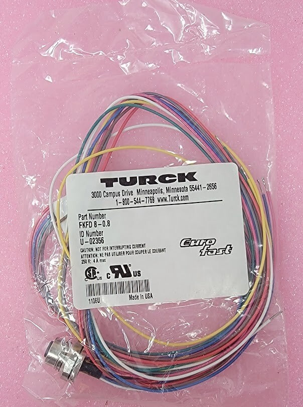 TURCK – FKFD8-0.8 - M12 Eurofast Receptacle Female Connector Rear Mount Cordset