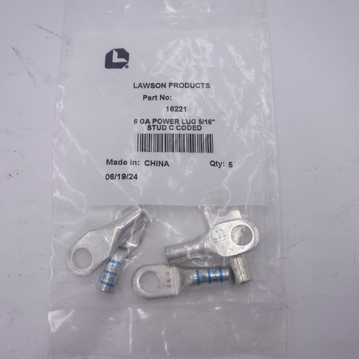 5 Pack Lawson Tru-Crimp Extreme-Duty 5/16" Blue Battery Cable Lugs 6AWG 16221