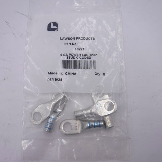 5 Pack Lawson Tru-Crimp Extreme-Duty 5/16" Blue Battery Cable Lugs 6AWG 16221