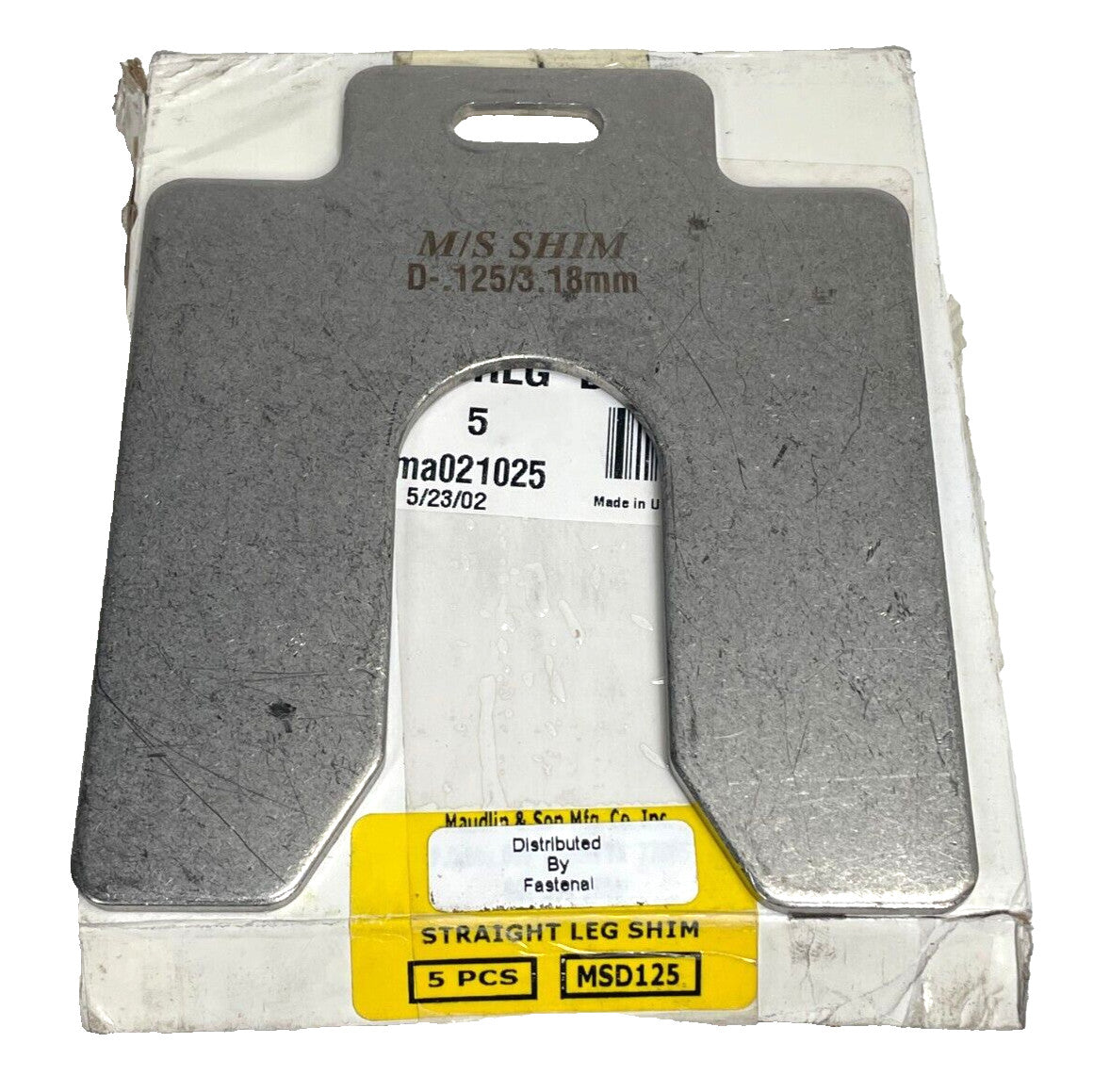 MAULDIN & SONS MSD-125 Straight Leg Shim 5" x 5" x 0.125" Stainless *Box of 5*