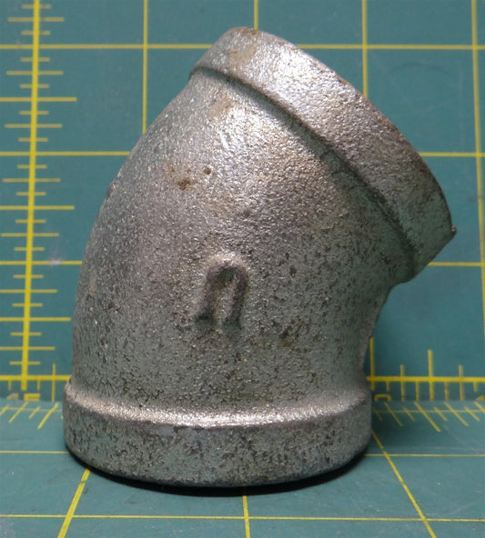 1-1/4" Pipe Size Galvanized Malleable Iron Elbow, 45 Degree, FNPT Type 