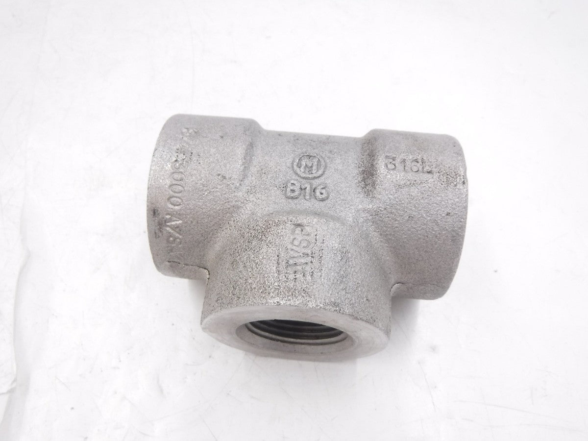 Single 3/4"FNPT 3 Way 316/316L Stainless Steel 3000# Forged Tee Fitting A/SA182