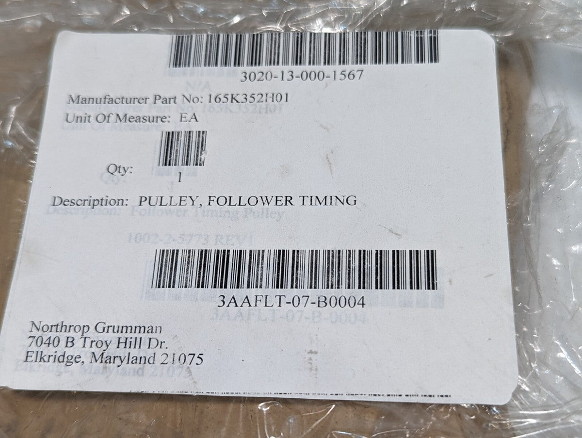 3020-13-000-1567 165K352H01 Follower Timing Pulley, Approx. 10"