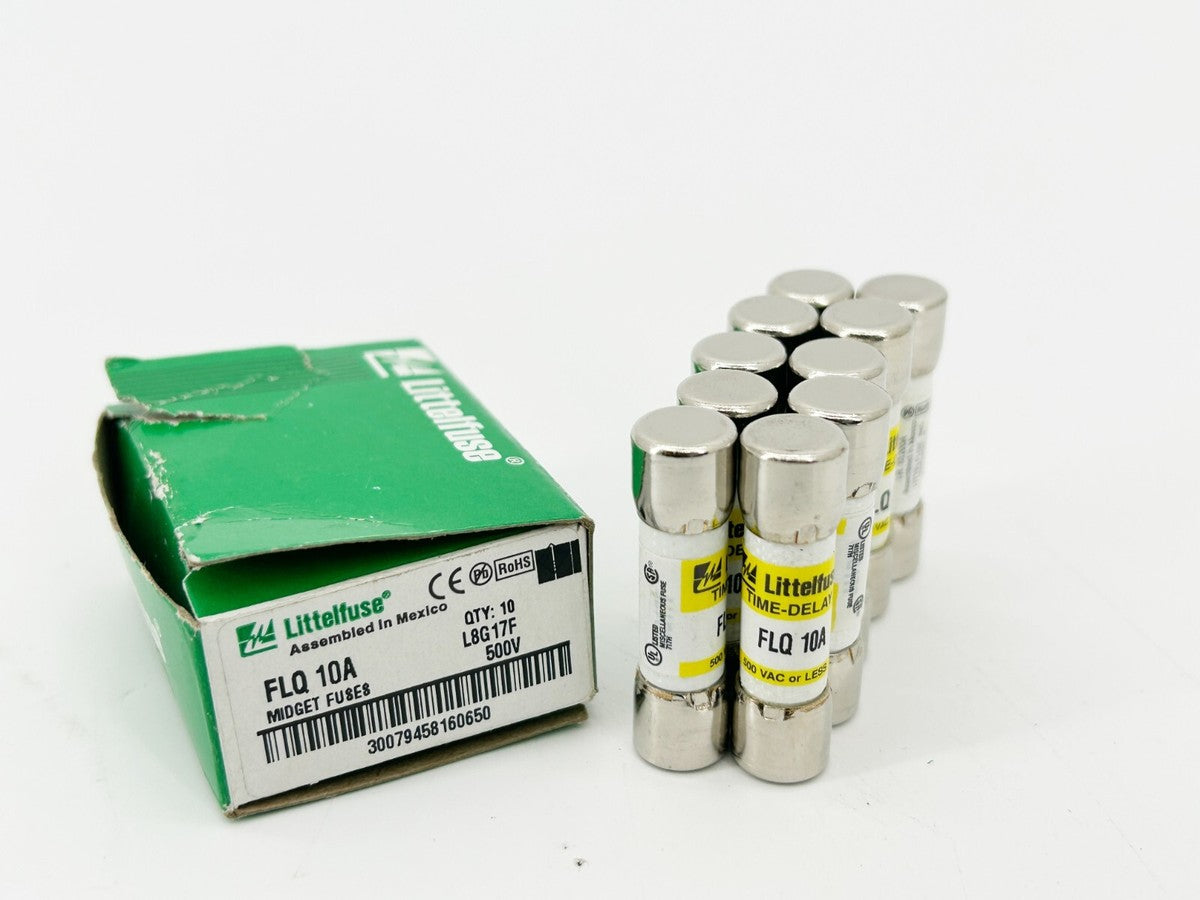 New Box of 10 Littelfuse FLQ-10A Time Delay Fuse 10A 500V