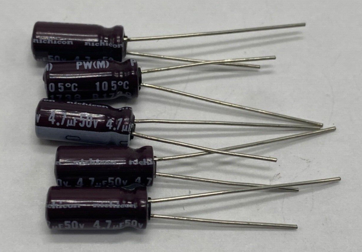 Pack of 5, Nichicon PW series UPW1H4R7MDD electrolytic capacitor 4.7uf/50V