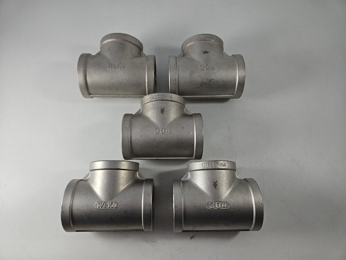 1 1/4 T-fitting 3 Way Female Pipe Thread Stainless Steel 304 Lot Of 5