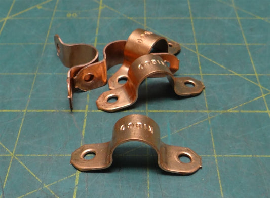 (QTY 5) 1/2" Pipe Size NIBCO 624 Copper Pipe Strap, 2 Hole Mount, 1/2" Length