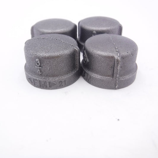 4 Pack 3/4" Black Malleable Iron Pipe Cap Fitting