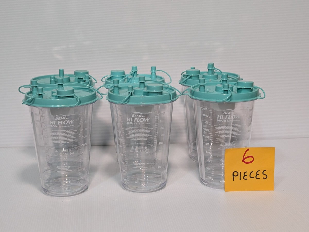 (6) Bemis 491440 Rigid Suction Canister 2000cc Hi-Flow Canister & Pour Lid