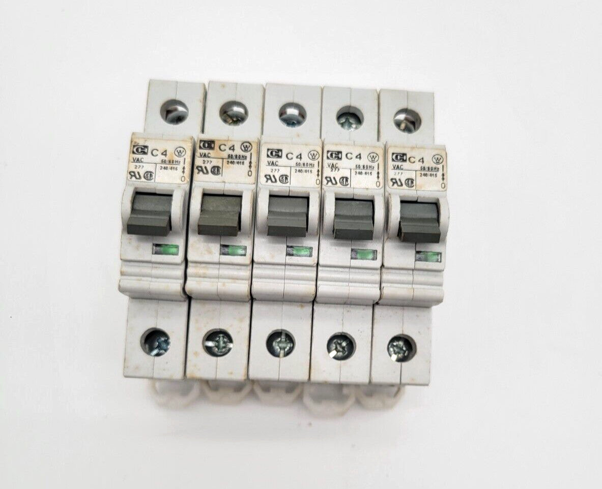 5 Piece Lot Cutler-Hammer	SPCL1C04 Circuit Breaker 4 Amp 277 VAC 1 Pole DIN Rail