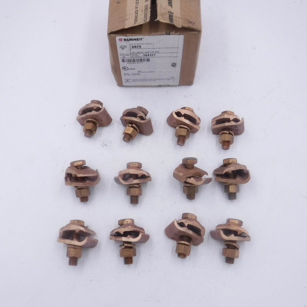 12 Pack Burndy GB29 Ground Connectors Cable to 1/4" Bar 2/0-250kcmil CU