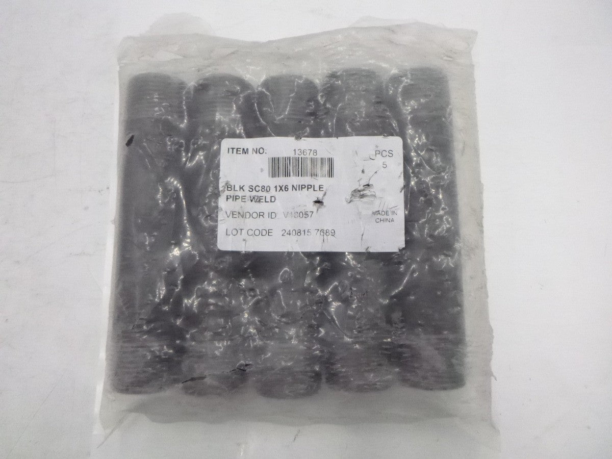 5 Pack Black Pipe Weld Nipples 13678 1"x 6" Double End MNPT SCH80 Galvanized