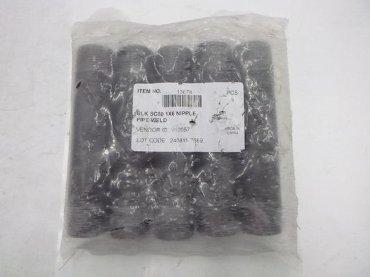 5 Pack Black Pipe Weld Nipples 13678 1"x 6" Double End MNPT SCH80 Galvanized