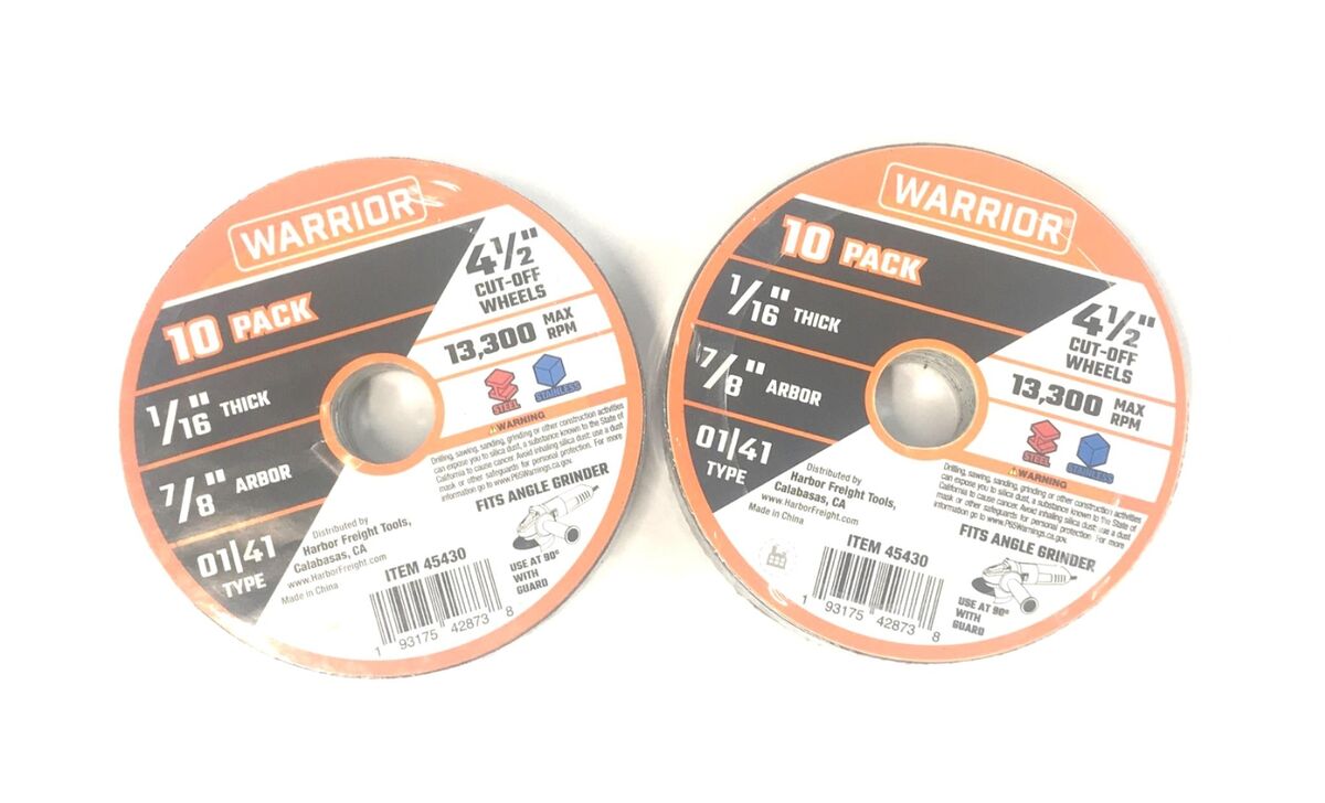 Warrior Cut-Off Wheels(Pack of 10) 4-1/2" OD 1/16" Thick 45430 [Lot of 2] NOS