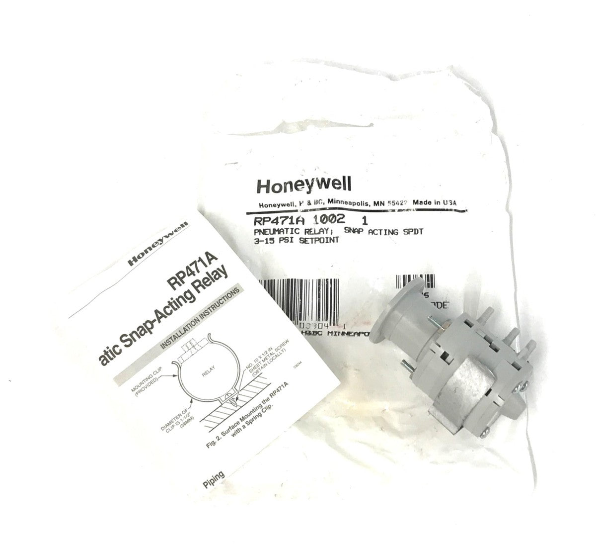 Honeywell Pneumatic Relay Snap Acting 3-15PSI Setpoint RP471A 1002 1 NOS