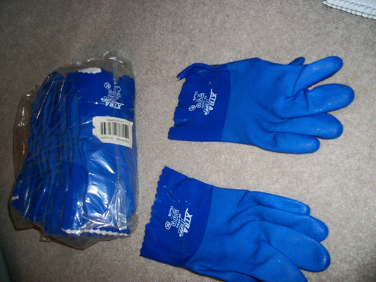 12 PAIR OF BLUE XTRA TUFF GLOVES SIZE LARGE # 58-8656 SIZE LARGE OIL RESISTANT